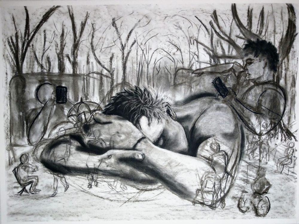 Bernadette Bonk; New Realities, 2020; Charcoal on Paper; 22 x 30"