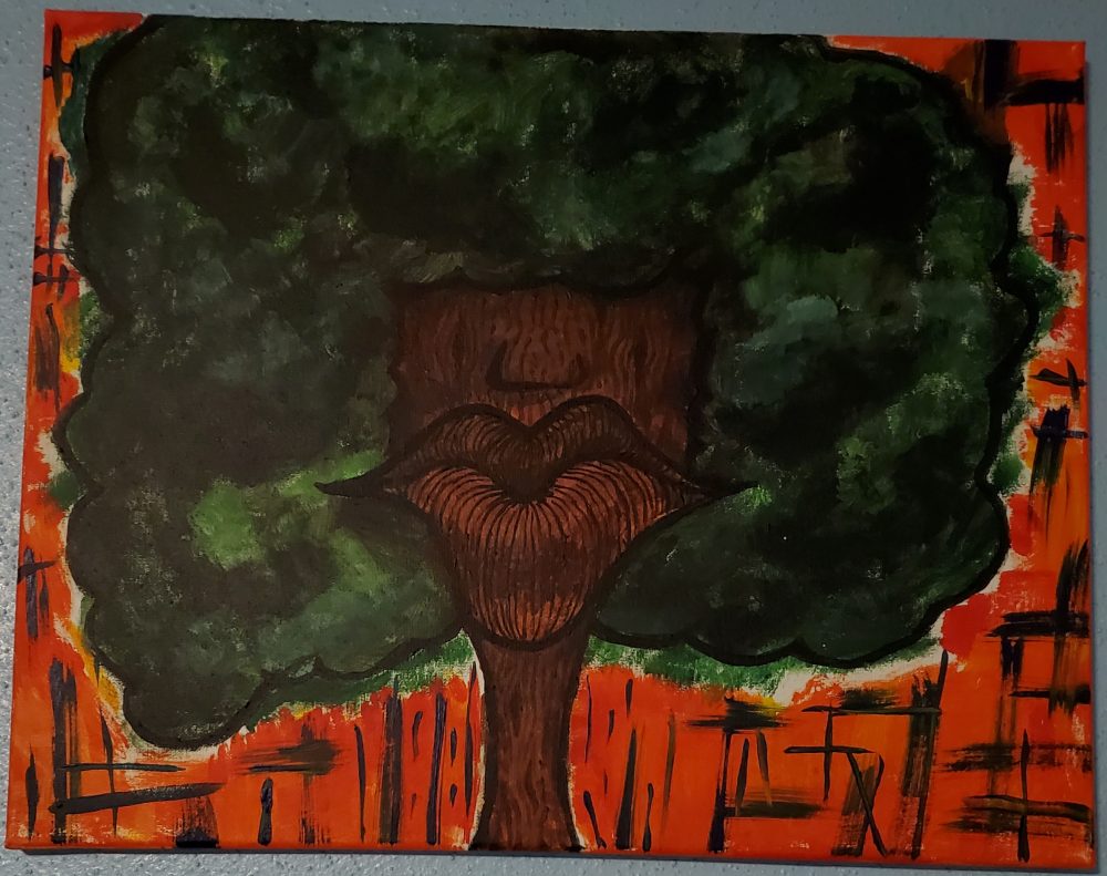 Samara Andre, Bad Bush, 2020, acrylic paint, 16" x 20"