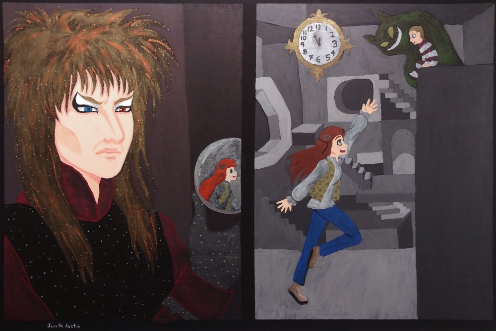 Jareth Austin, Labyrinth, 2020, acrylic paint, metallic acrylic paint, gel pens, 20" x 24"