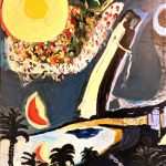 Jennifer Austin, Lovers in the Sky of Nice, 2019, acrylic on wood, 30" x 24"