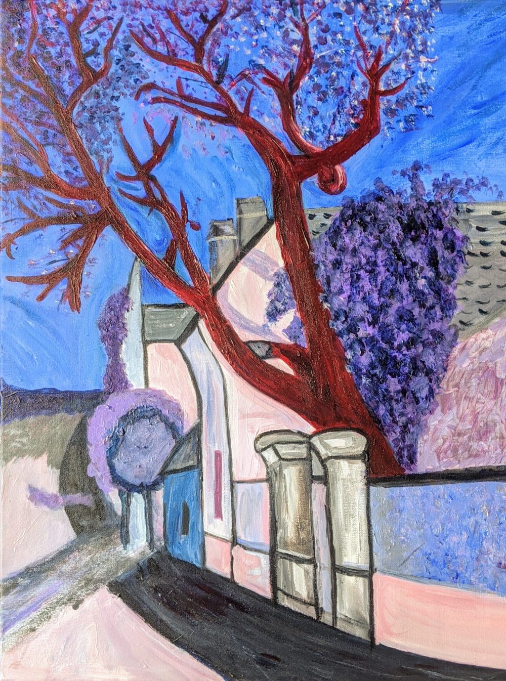 Jennifer Austin, The Red Tree House (1890), 2019, acrylic on canvas, 24" x 18"