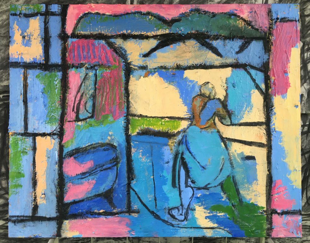 Gus Bertram, Bathroom Painting, 2020, acrylic and charcoal on canvas, 24" x 30"