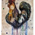 Joey DeSilva, Rooster Ink, 2020, graphite, ink & watercolor, on watercolor paper, 16" x 12"