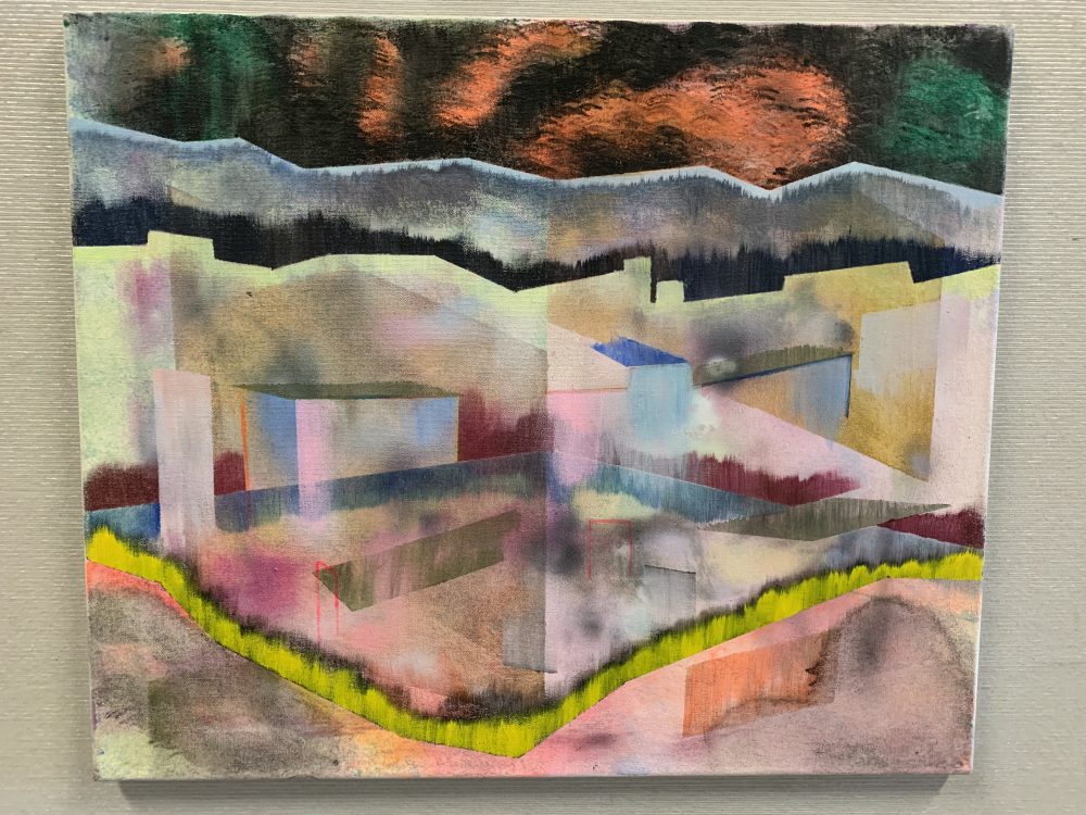 Madeline Guidone, Juxtapositions, 2020, acrylic paint and airbrush on canvas, 20" x 30"