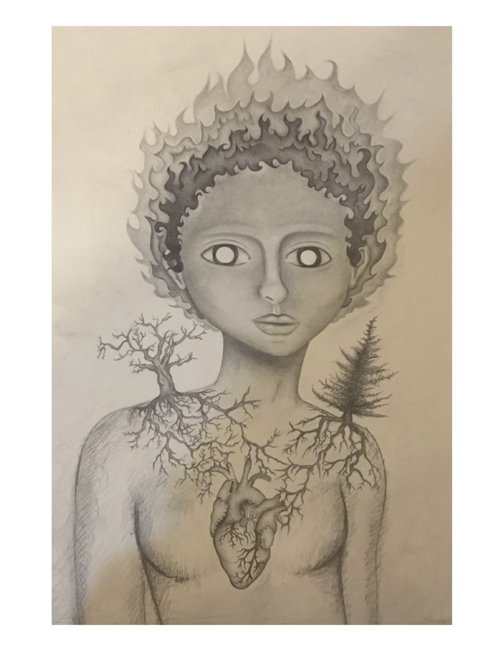 Wren Ingber, Rooted, 2020, graphite pencils, 24" x 15"
