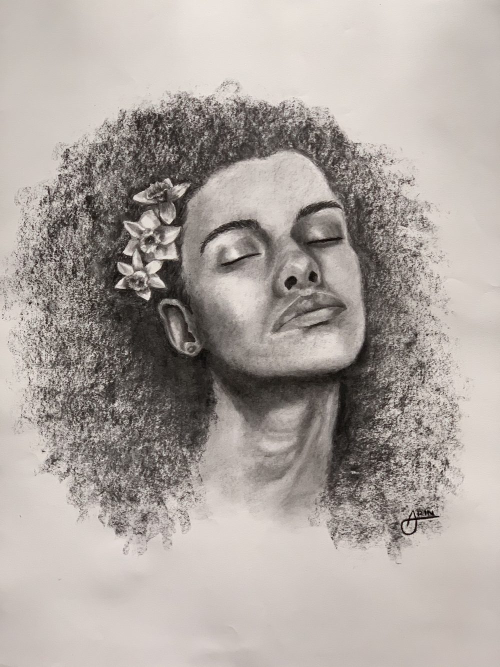 Arin Jenkins, I'm Awake, 2019, charcoal on paper, 24" x 18"