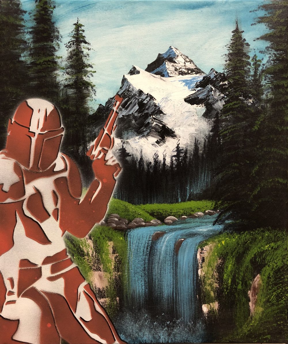 Jade Kroskey, Happy Mando, 2020, acrylic on canvas, 24" x 20"