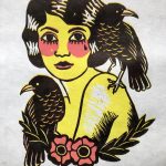 Jade Kroskey, Lola Tina, 2019, relief ink on paper, 11" x 8.5"