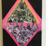 Leó Lefèvre, “no pride for some of us, without liberation for all of us", 2020, acrylic painting and paper collage glued on canvas, 30" x 20" x 1"