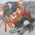 August Mollet, YOU LOVE THE PAIN UNTIL YOU BURN OUT, 2020, ink pen, charcoal, crayons, conte on paper, 18" x 24"