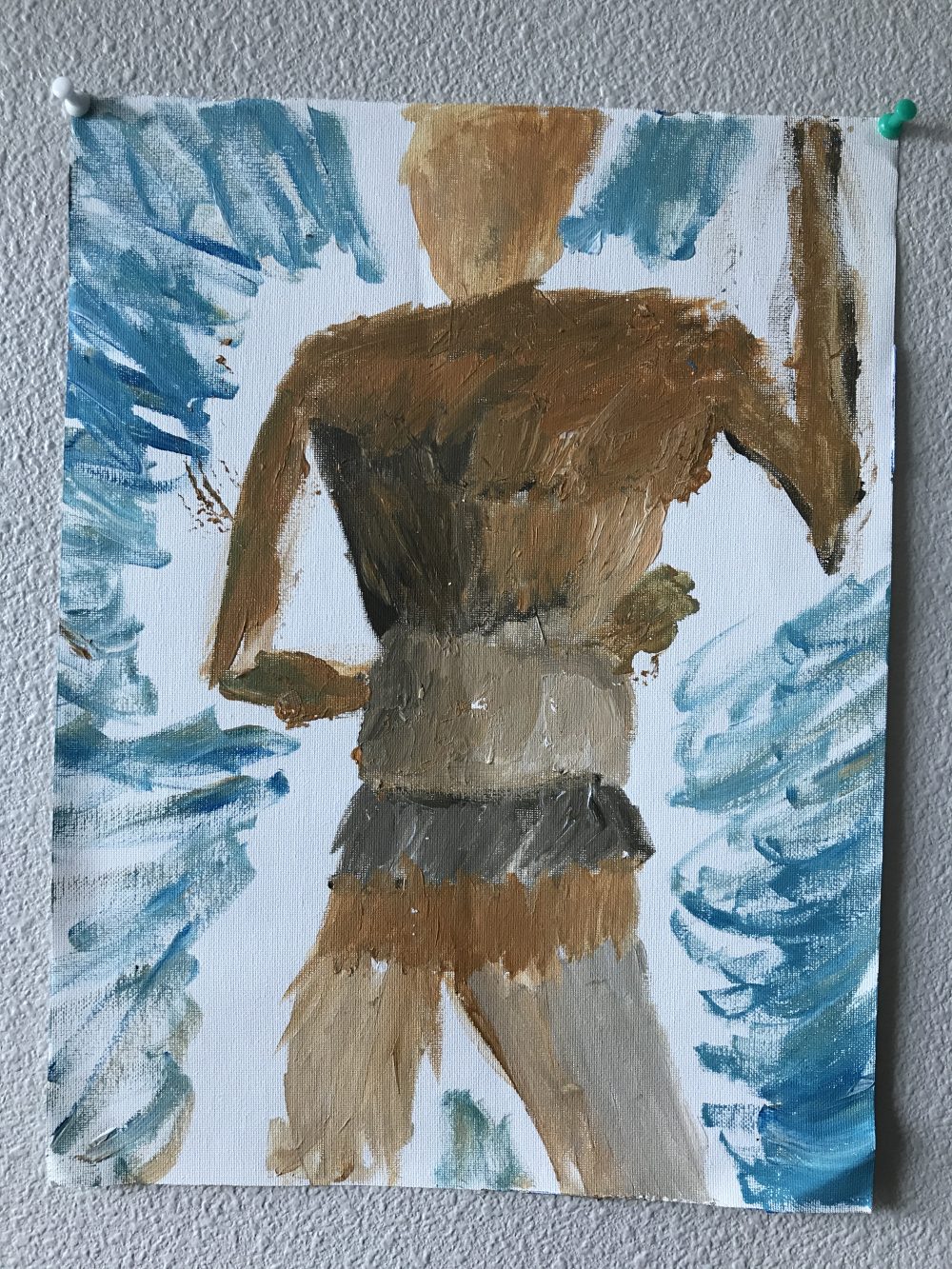 Sam Naylor, Man Painting (from behind), 2019, acrylic paint, 24" x 12"