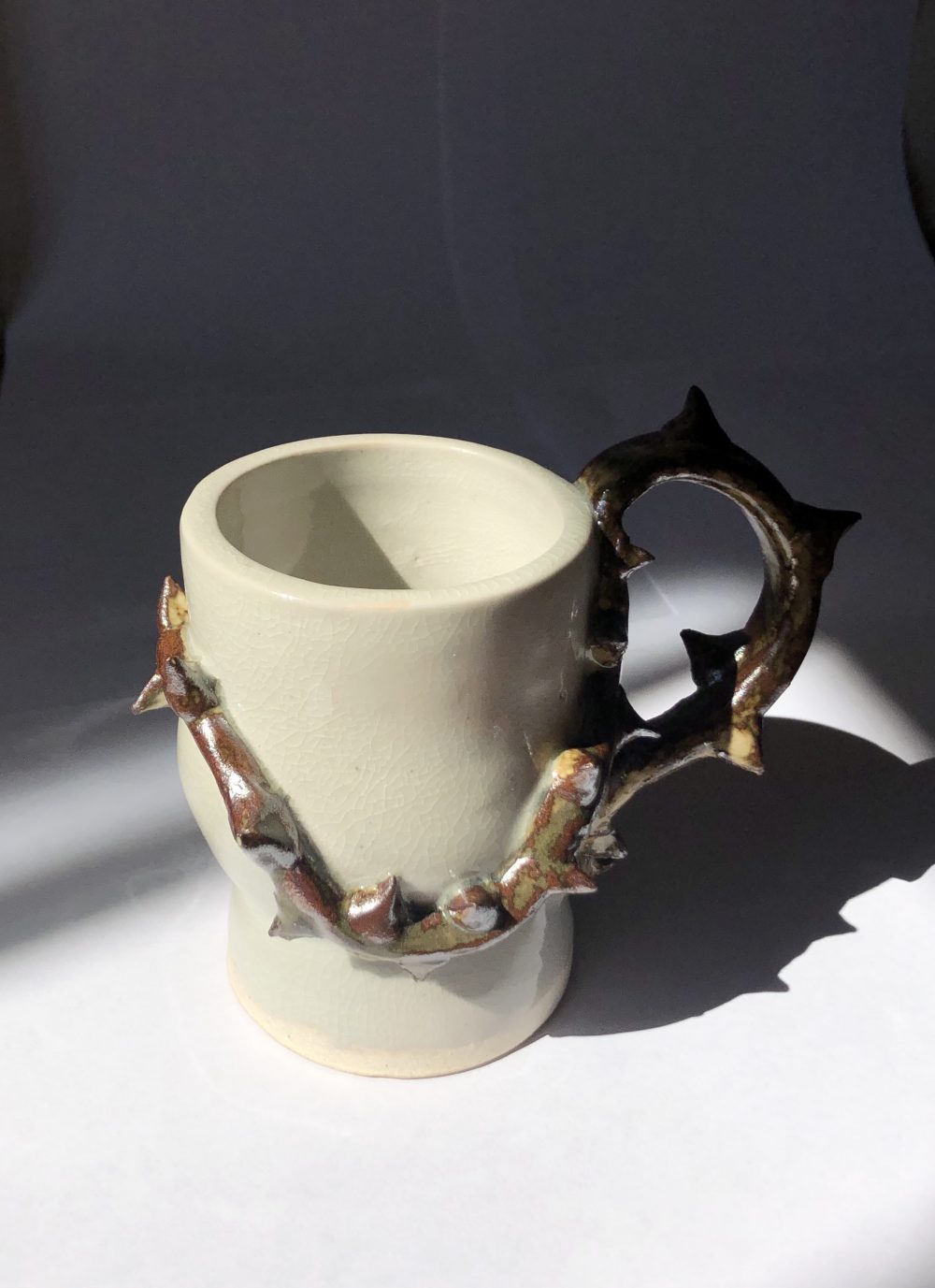 Ruby Nelson, Cup with Thorns, 2020, wheel throwing, hand building, clay, glaze, 4" x 5" x 3"