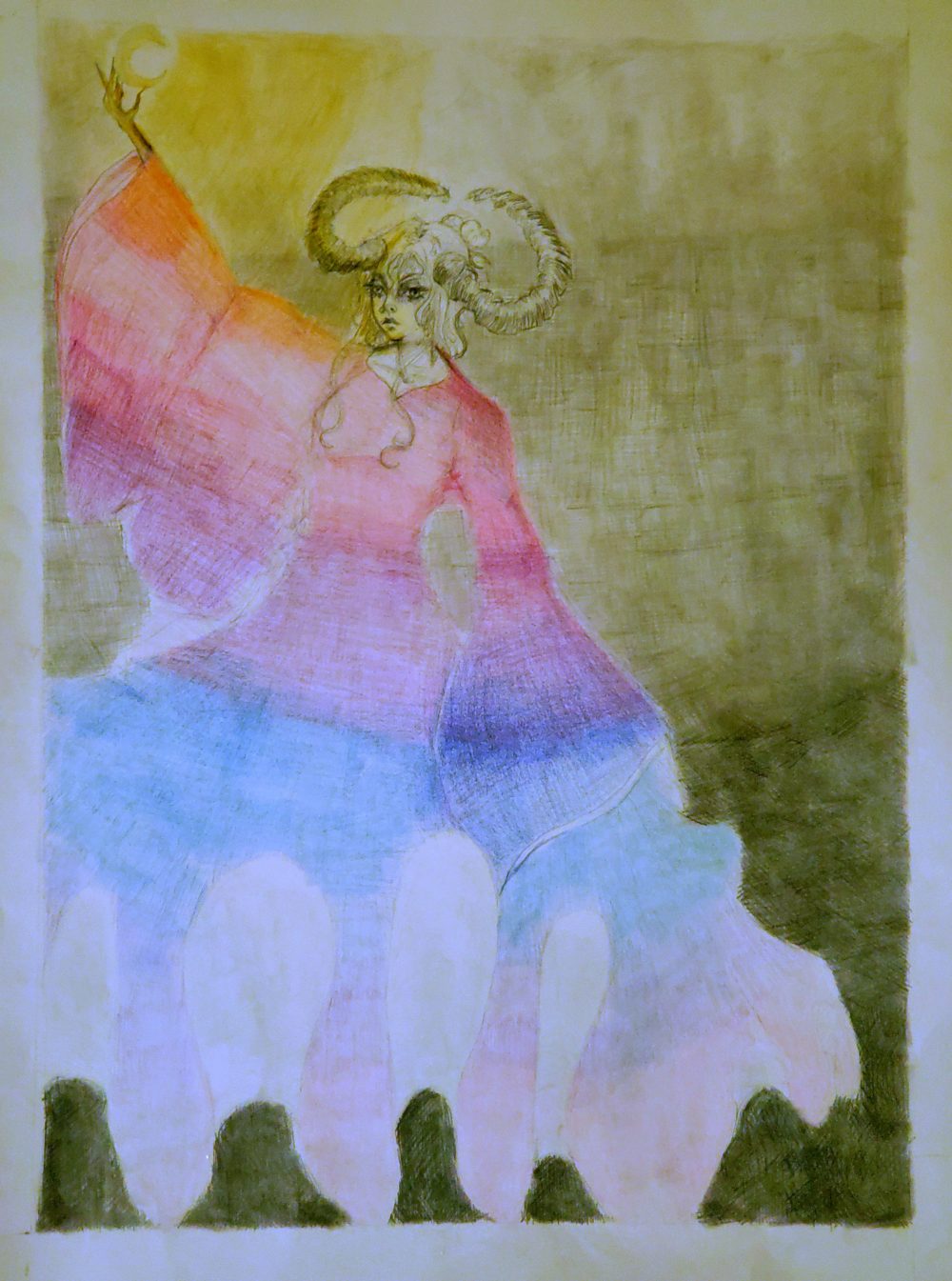 Rey Nolan, Lune, 2020, colored pencil and graphite on paper, 24" x 18"