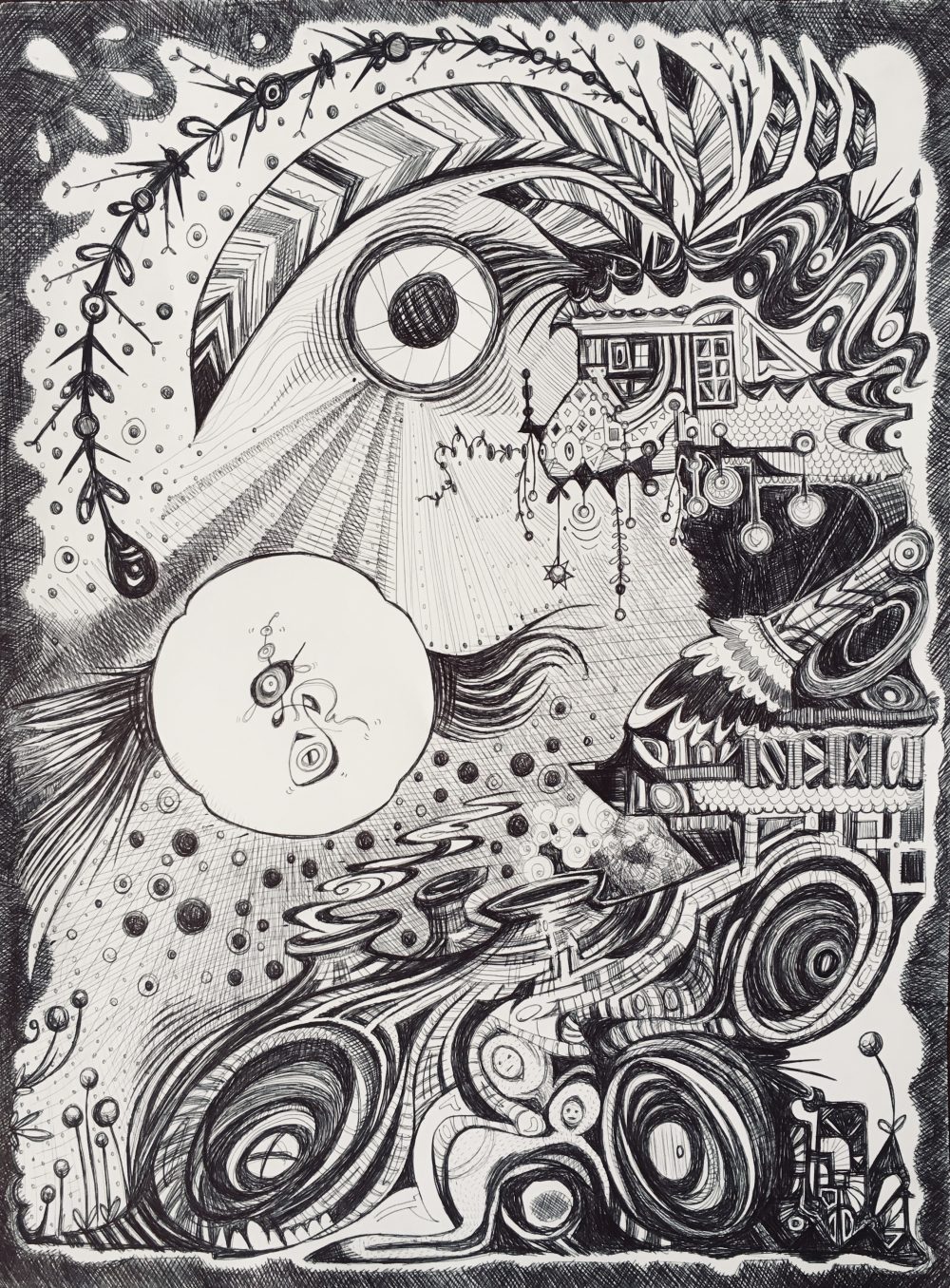 Nicole Reich, I Caught The Jazz Virus, 2020, bic pen on paper, 24" x 18"