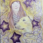 Rowan Sonberg, Willow and Gabija, 2020, ballpoint pen and colored pencil on paper, 8" x 5 1/2"