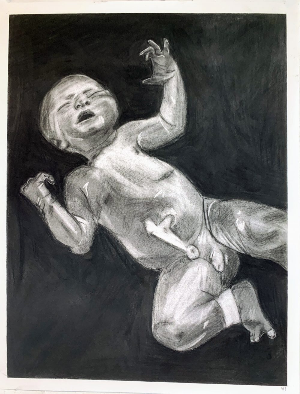 Shania Sweet, The Baby, 2019, charcoal and conte on paper, 24" x 18"