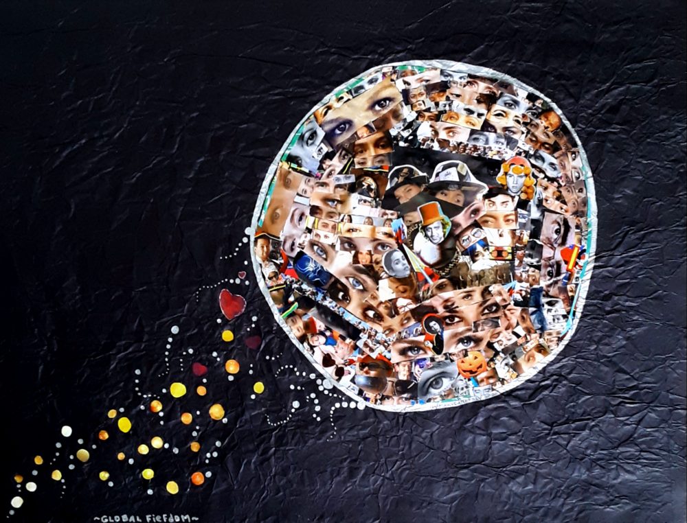 Maryea Torrey, Global Fiefdom, 2020, collage and ink, 18" x 24"