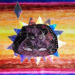 Maryea Torrey, Revere Your Intuition!, 2019, collage, ink, cloth, foil, assemblage, holographic paper materials, 18" x 24"