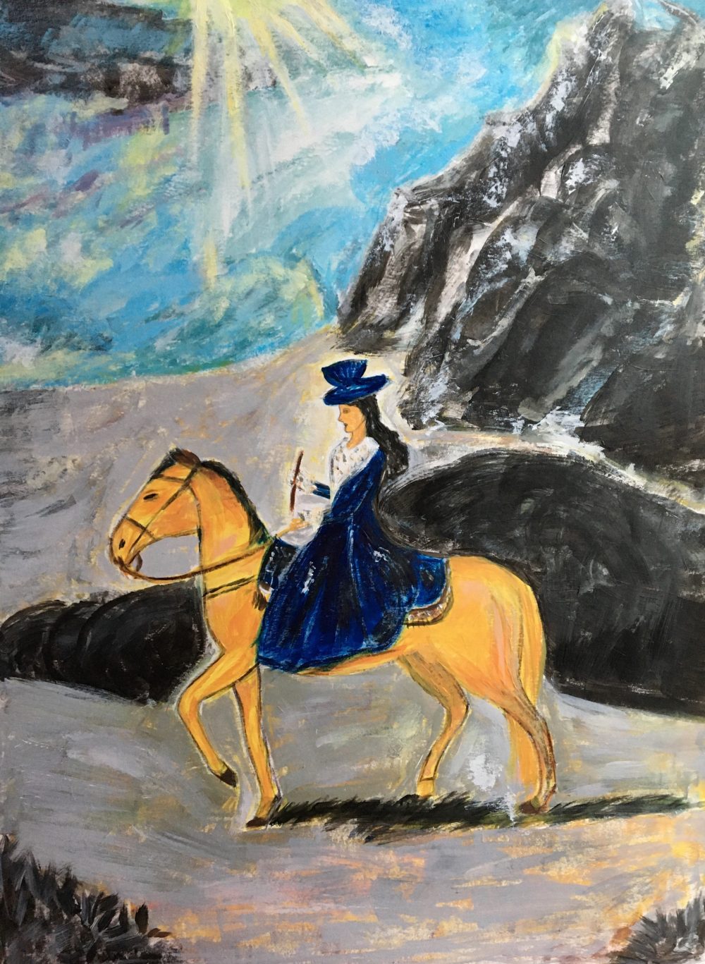 Xiaoqiong Wu, A Lady on Horseback, 2020, acrylic paint on canvas, 24" x 18"