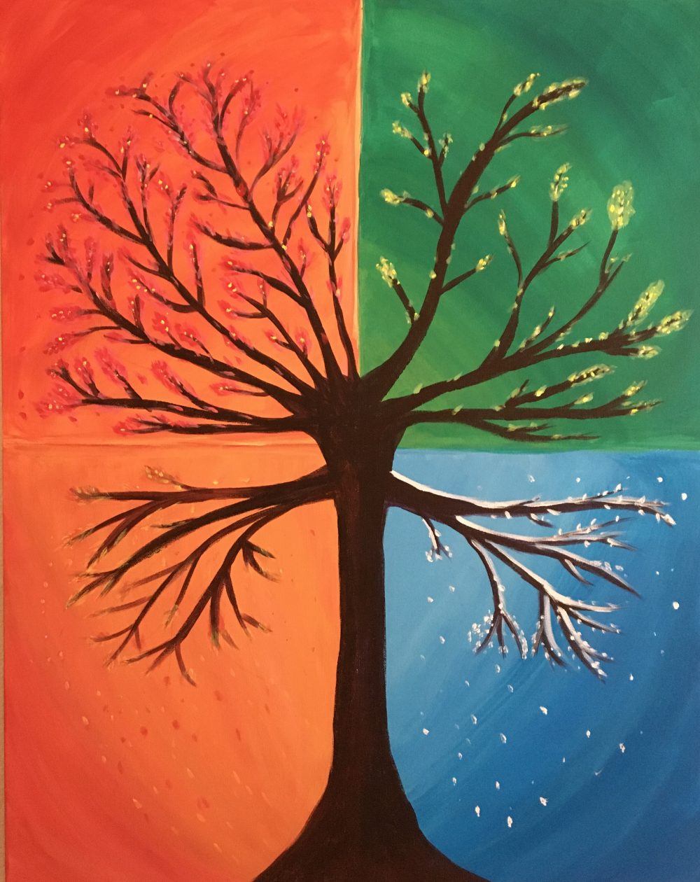 Xiaoqiong Wu, A Seasonal Tree, 2020, acrylic paint on canvas, 28" x 22"