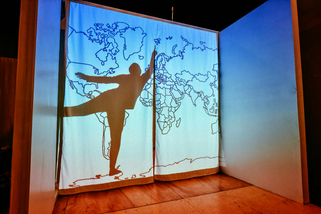 (UN)Belonging, shadow performance with projections at Shaking Tree Theater, Portland, OR, 2018
