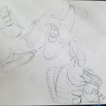 8 shoes fall from the top left and land on the bottom right.