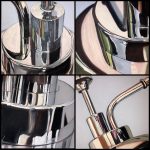 A drawing in NuPastel and charcoal of a vintage oil can in four details.