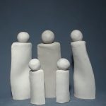 Slab work clay forms showing five people of various sizes and shapes to reflect diversity and loss of community.