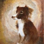 Portrait of a brown dog with a white chest.