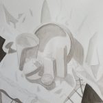 A black ink still life featuring all white materials.