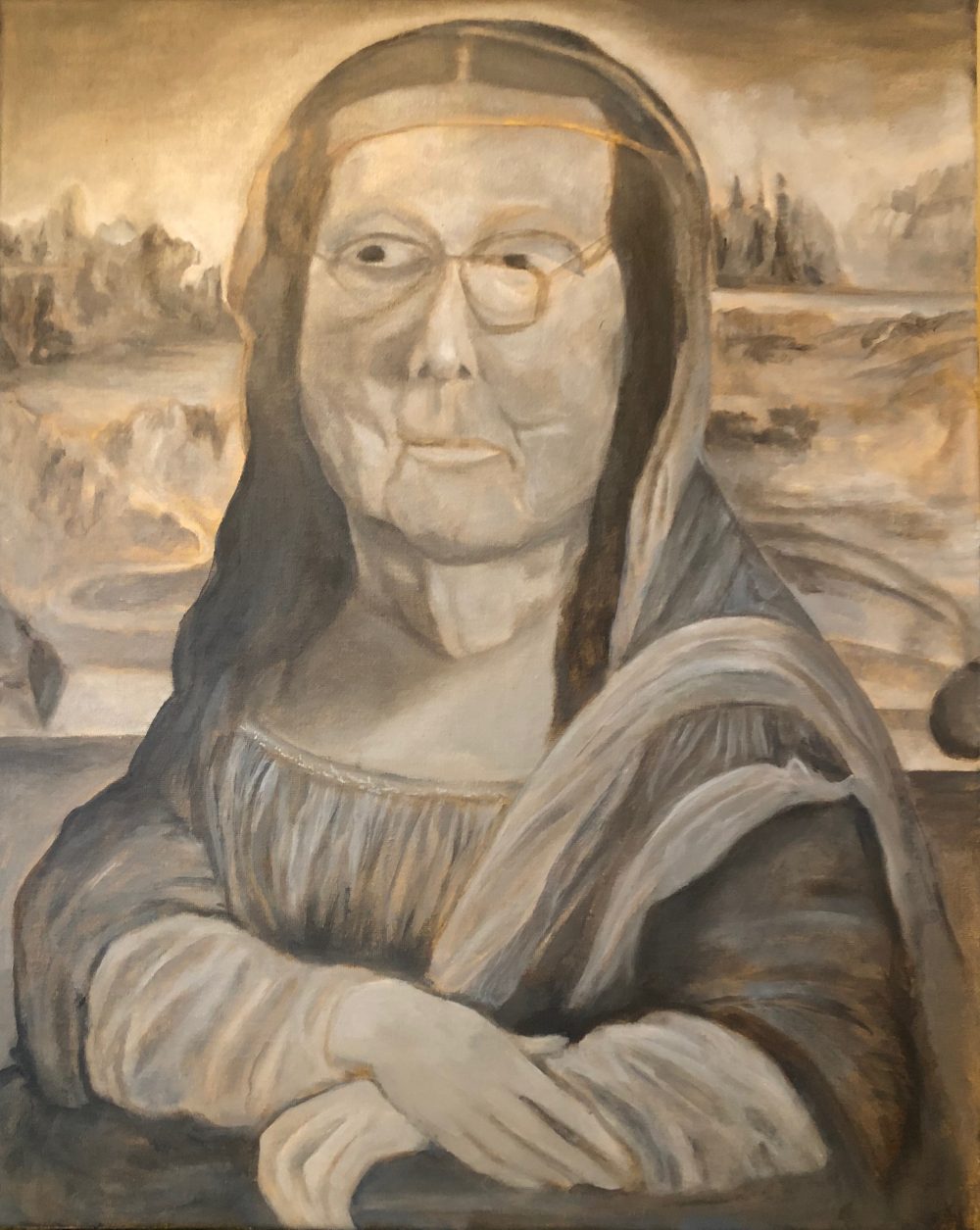 Mona Lisa's body and backdrop with Mitch McConnell's face.