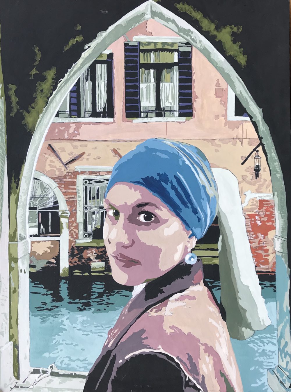 Color poster image of the girl in the foreground standing in the Venetian courtyard seen in the background.