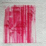 A line drawing of a face grimacing. The background is a crackly white texture.