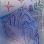 Interlocking pyramids with four all seeing eyes floating above.