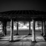 Gazebo-like structure in Orenco station at night.