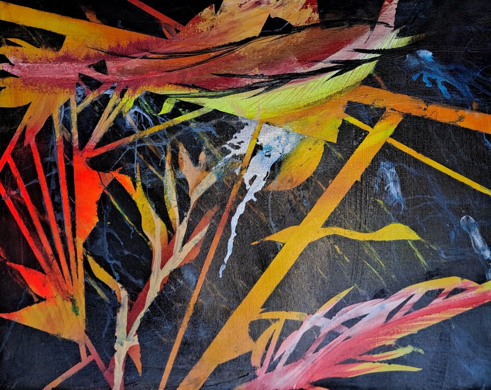 Colorful leaves and shapes.