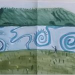 An interpretation of a Helen Frankenthaler painting using ink wash to explore value and shape.