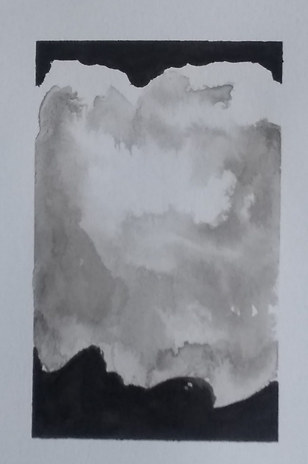 An interpretation of a Helen Frankenthaler painting using ink wash to explore value and shape.