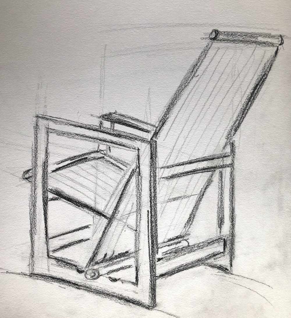 A chair drawn with straight lines.
