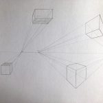 Four cubes with perspective lines.