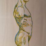 This drawing seems to depict a muscular male torso in fragile pen lines.