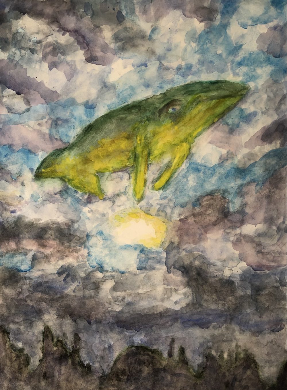 A whale swimming through the sky.