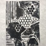 Print of honeycomb hive in organic underground cave.