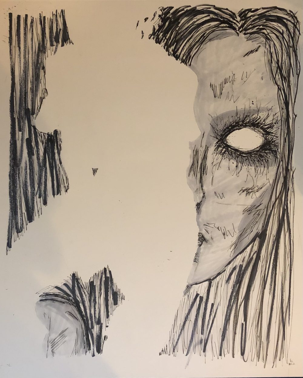 A silhouette with a woman filling the background.