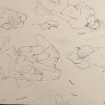 Figured asleep on the floor amidst the carnage of a pillow fight.