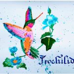 Painting of a hummingbird with the word "trochilidae" written below.