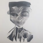 A charcoal portrait collage of a boy.