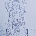 A drawing of one of the Buddhas.