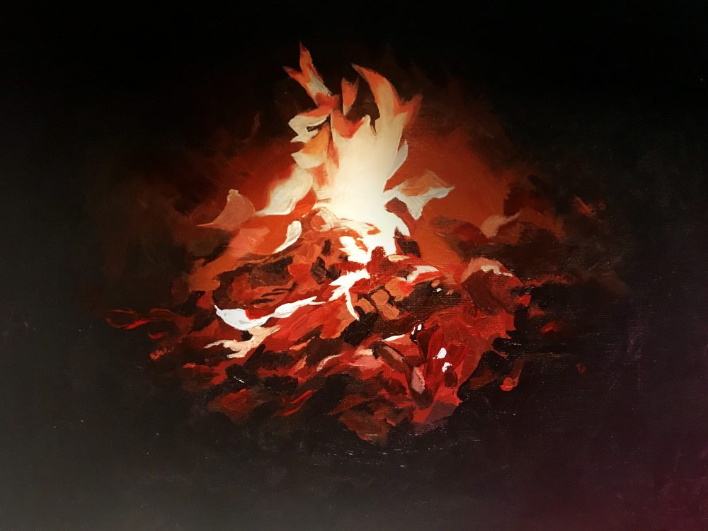 Painting of a campfire.