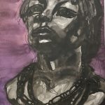 Ink picture of a bust of a woman wearing beads.